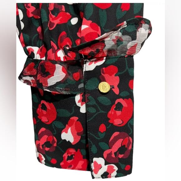 Lauren Ralph Lauren Ruffle Top Roses Print Button Down Long Sleeve Size Petite M - Picture 9 of 12